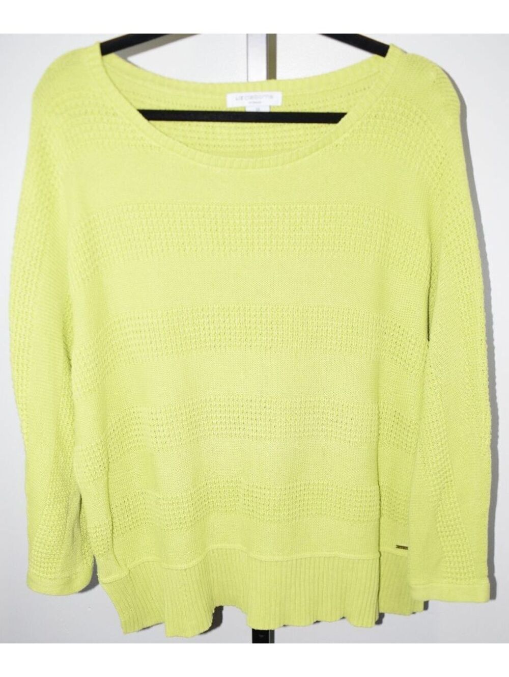 Liz Claiborne Woman Neon Lime Green Cotton Knit Sweater 1X Long Sleeve Plus Size